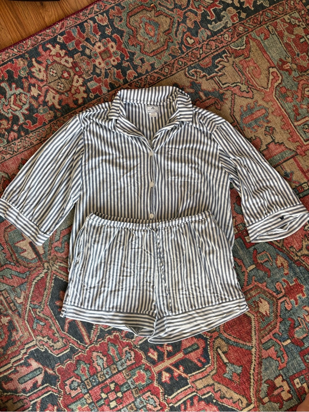 Olivia Pima Short Pajama Set - Navy Stripe - Picture 4 of 4